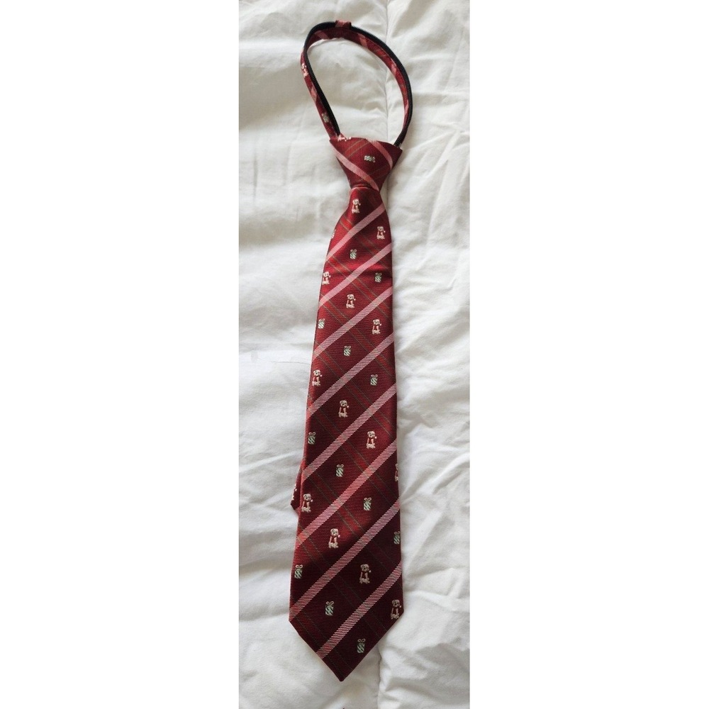 Crown & Ivy Kids Christmas Tie Holiday Bear Gift Present Burgundy